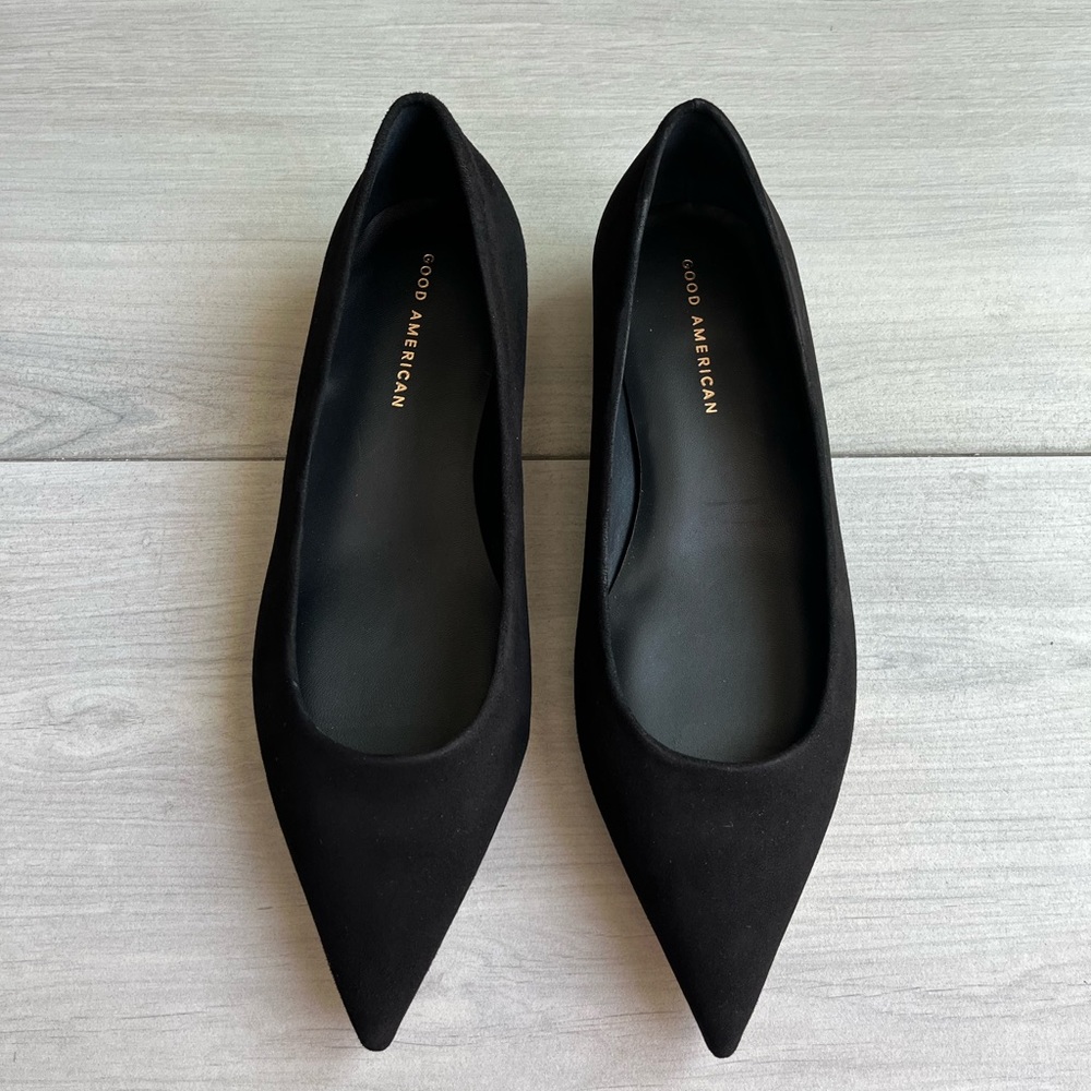 Good American Black Suede Pointed Toe Flat Shoes Size 8.5